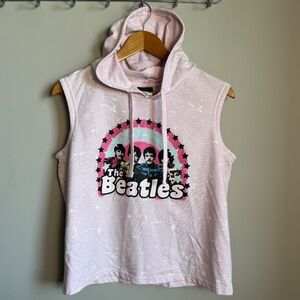 The Beatles Graphic Print Women's Sleeveless Hoodie Pink Medium Drawstring‎ 60s